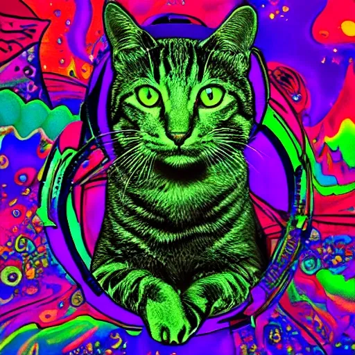 green cat on the space, Trippy