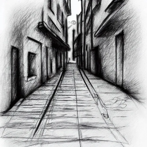 , Pencil Sketch, Cartoon , una calle sin gente