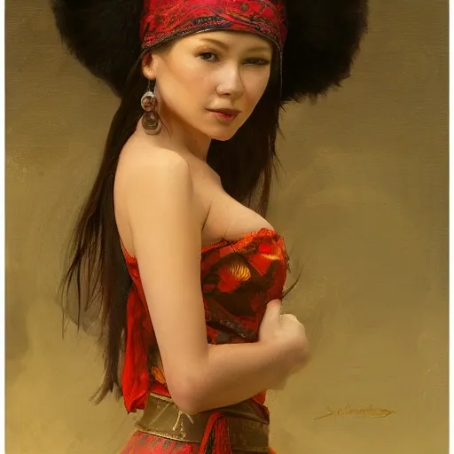 female siberian Russian concubine with slim curvy body, wearing a ushanka, at night, 1400s, painting by gaston bussiere, greg rutkowski, yoji shinkawa, yoshitaka amano, tsutomu nihei, donato giancola, tim hildebrandt, oil on canvas, {full body shot:from behind shot:looking over shoulder}, traditional russian clothing, trending on artstation, featured on pixiv, cinematic composition, extreme detail, big breasts, topless, metahuman creator, (best quality:1.4), ((masterpiece)), ((realistic)), (detailed), portrait_of_exotic_girls, seductive_smile, (((sexy))), godrays, dust in the air