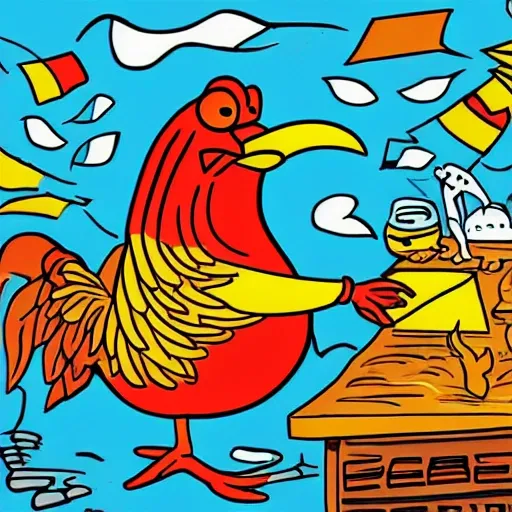 un pollo dominando el mundo, Cartoon, Trippy