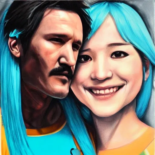 pedro pascal and hatsune miku, , Oil Painting