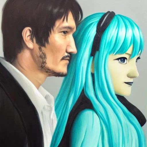 pedro pascal and hatsune miku, , Oil Painting, 3D