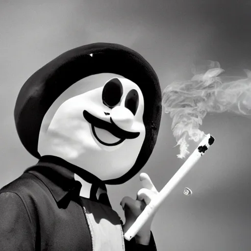 evil Black Jollibee smoking a cigarette