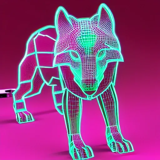 Neon cybernetic wolf, 3D