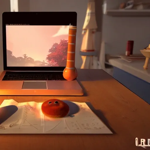 hamburger studying math, studio Ghibli, Pixar and Disney animation, sharp, Rendered in Redshift and Unreal Engine 5 by Greg Rutkowski, Bloom, dramatic lighting, sunrise, 3D, 3D