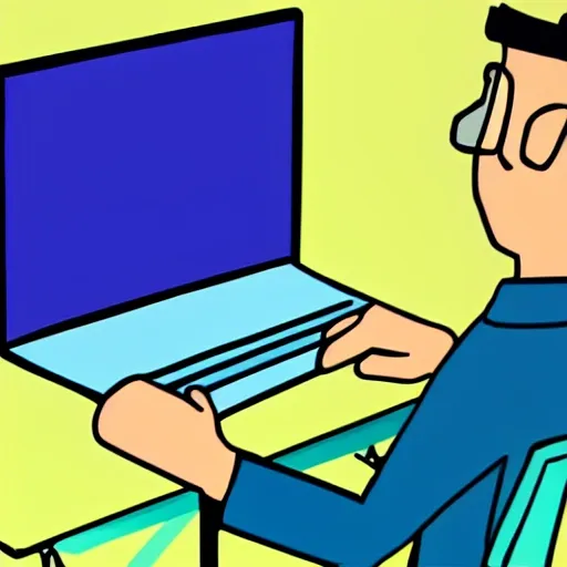 a animated hacker sitting in front of a laptop 