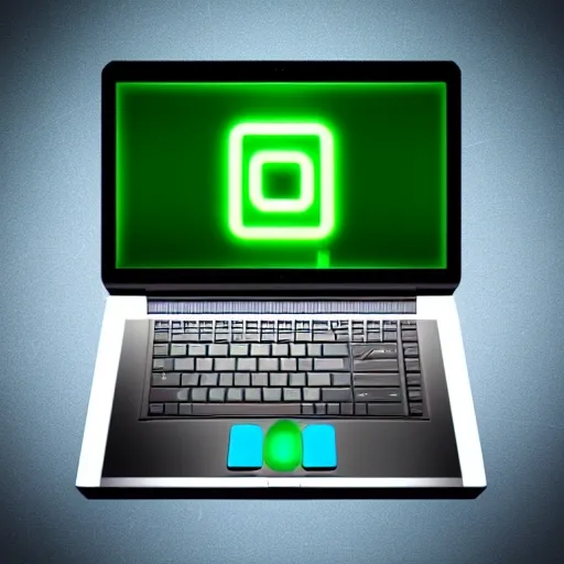 a futuristic cyberpunk,a hancking laptop, super logo,with green and blackneon.
