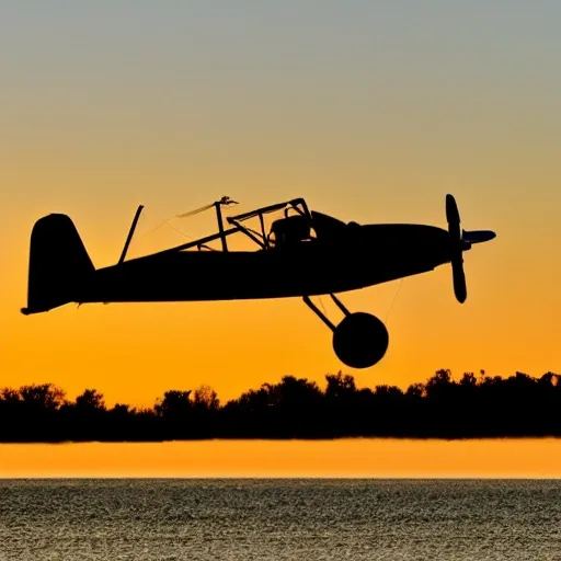 Light aircraft flying over water