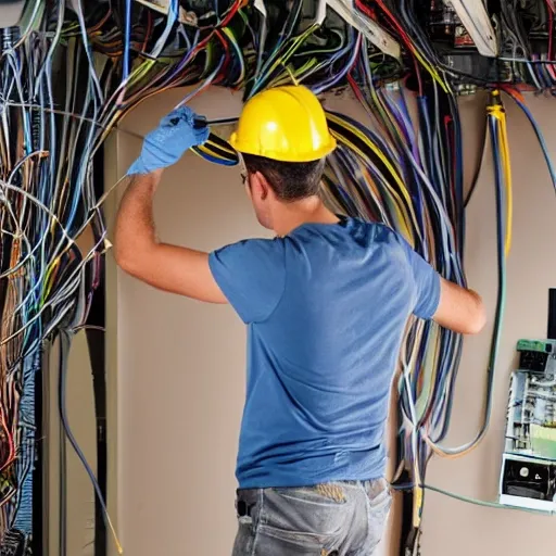 Capture a mesmerizing moment in the daily life of an electrician as they work on a complex electrical system.