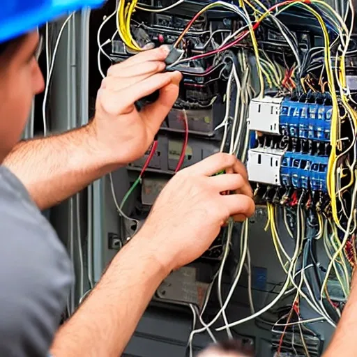 Capture a mesmerizing moment in the daily life of an electrician as they work on a complex electrical system.