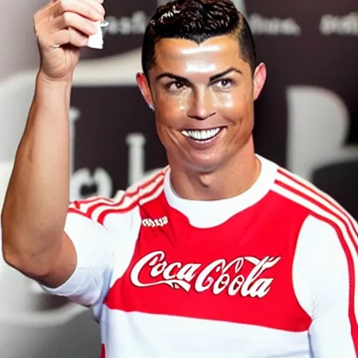 ronaldo promotimg coca cola and became the brand ambassador of coca cola and is signing the check
