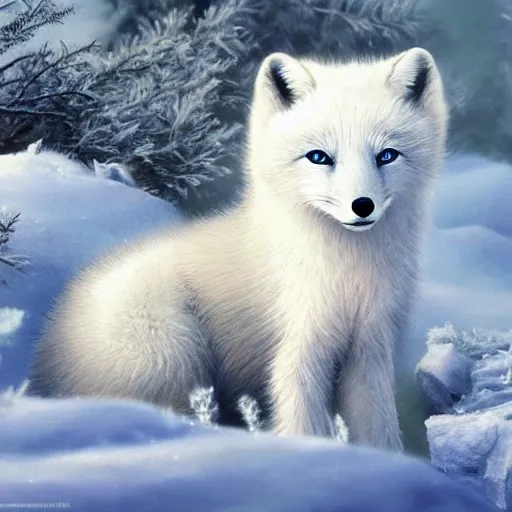White Furry Arctic Fox  AI Generated Artwork  NightCafe Creator