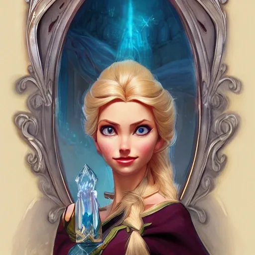 Elsa, d & d, fantasy, intricate, elegant, highly detailed, digital painting, artstation, concept art, matte, sharp focus, illustration, hearthstone, art by artgerm and greg rutkowski and alphonse mucha, 8k