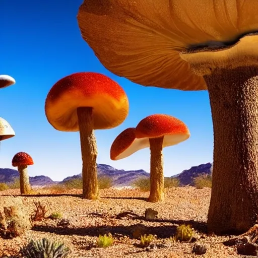 desert landscape with mushroom trees