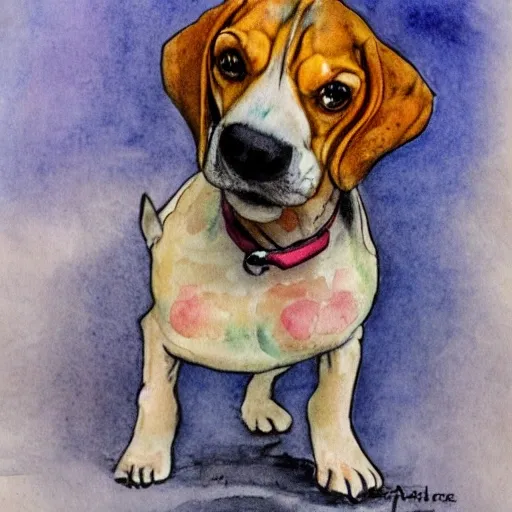 perro beagle modelando ropa agrigada, Cartoon, Water Color