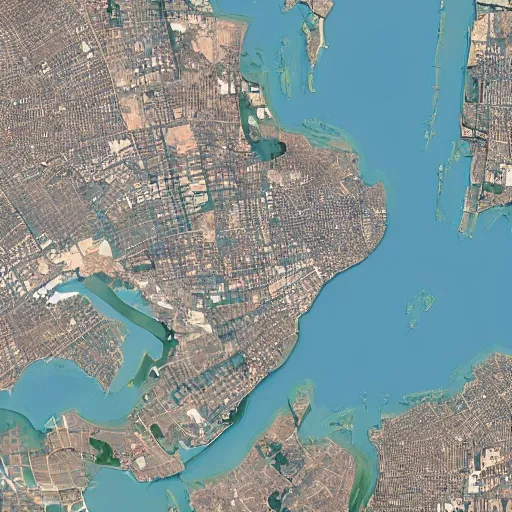 Satellite map showing cities, 3D