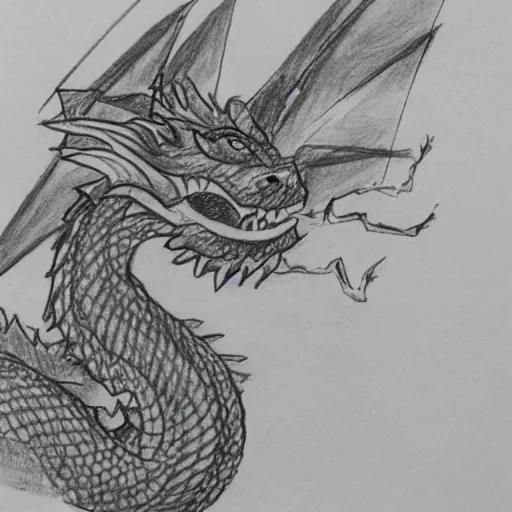 DRAGON WITH SAKURA BRANCH, Pencil Sketch