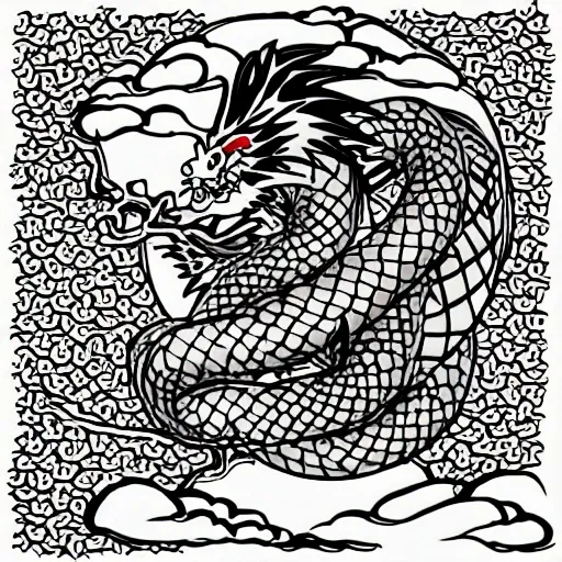 JAPANESE DRAGON WITH SAKURA BRANCH, Cartoon