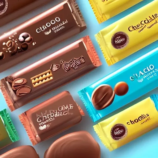 create a product package design for chocolate with brand name choco bar,3d realistic , cool color palette ,High contrast , 3D