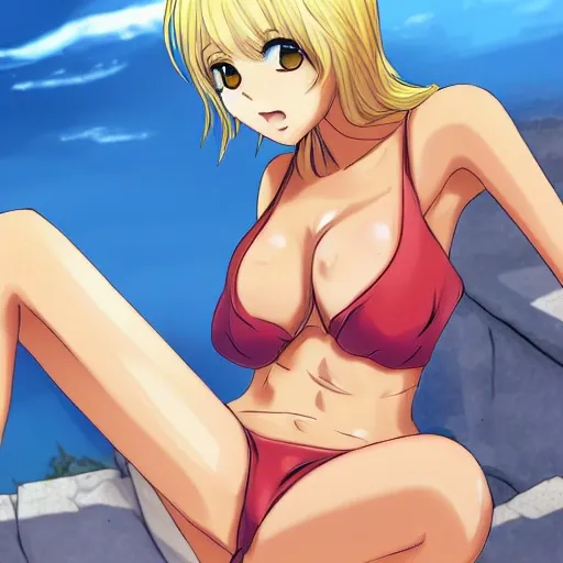 Anime, female, attractive, blonde, swimsuit, swimsuit