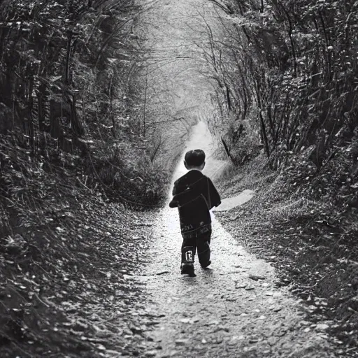 boy walking dowm dark vally