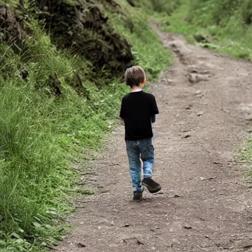 boy walking dowm dark vally