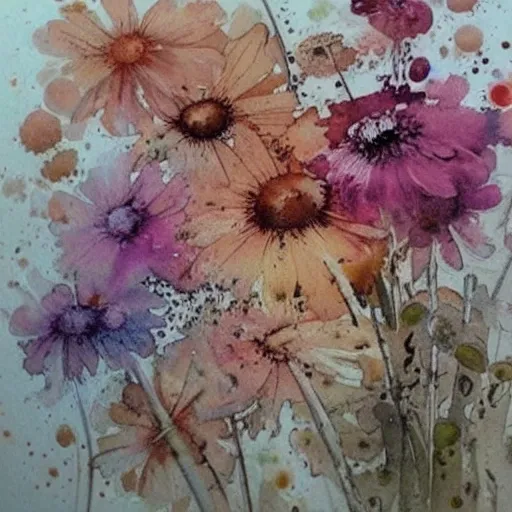 ( ( ( ( ( ( ( ( ( ( loose loose watercolor of flowers painterly, granular splatter dripping. muted colors. ) ) ) ) ) ) ) ) ) ) by jean - baptiste monge!!!!!!!!!!!!!!!!!!!!!!!!!!!!!!, Pencil Sketch