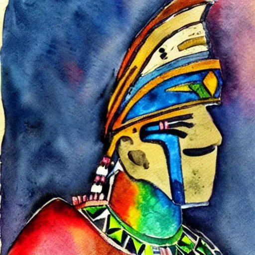 , Water Color, Aztec warrior 
