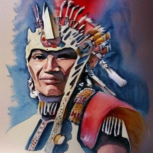 , Water Color, Aztec warrior ,realistic style, fight, war 
