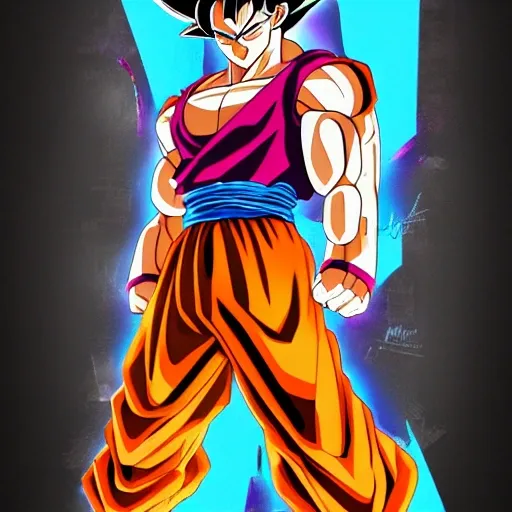 Half body composition Goku super ultra instinct, cinematic vfx b ...