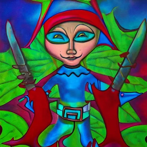 Elf soldier, Trippy, Cartoon, Oil Painting