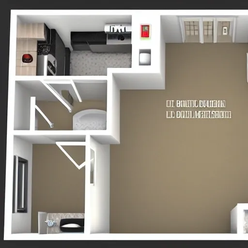 floor plan 1d 4x4 m with a door right wall