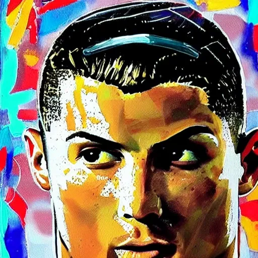 A painting of Monalysis, but instead of Monalysis' face, Cristiano Ronaldo's face. The image in the museum. Realistic photo