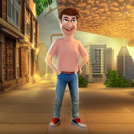 a developer with future background, 3D, Cartoon