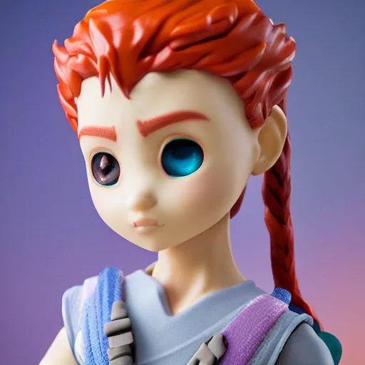 Horizon Forbidden West protagonist aloy, pop mart toys, blind box, pastel color, sophisticated color palette, resin material, soft pastel gradients, more details face, high details,8K resolution, display lighting, 3d icon clay render, blender,OC renderer, full-body picture --ar 3:4 --q 2 --v 5, 3D