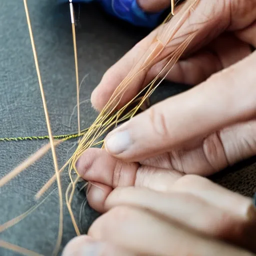 hands using needles and threads
