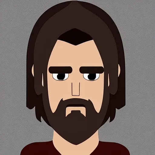 avatar of brown color, black eyes, with a beard, medium-long hair, 3D, Cartoon