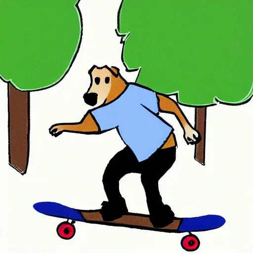 Dog riding skateboard, Cartoon