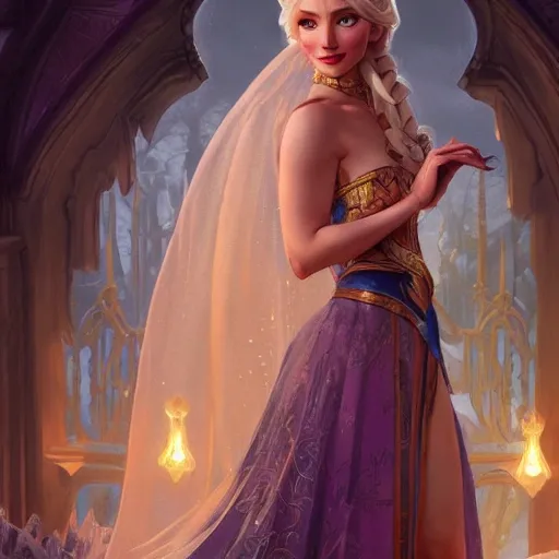 Elsa, d & d, fantasy, intricate, elegant, highly detailed, digital painting, artstation, concept art, matte, sharp focus, illustration, hearthstone, art by artgerm and greg rutkowski and alphonse mucha, hdr 4k, 8k 