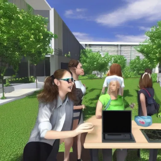 imagination happy women tech futuristic, two oculus or 4 learning together, in a class close to a garden, view front the right side, summer time, corporate style mixe with citizen cool , realistic, cozy place, class style
Job ID: fc799031-b83f-4dcd-9fbe-c0c917eda254
seed 140693835