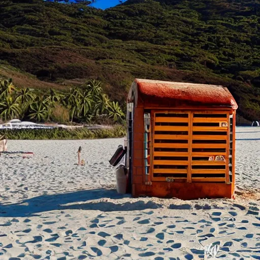 nevera, modelo de mediado de los años 50, en la playa al atardecer