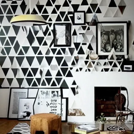 I need a living room wall designed of triangle geometric shape