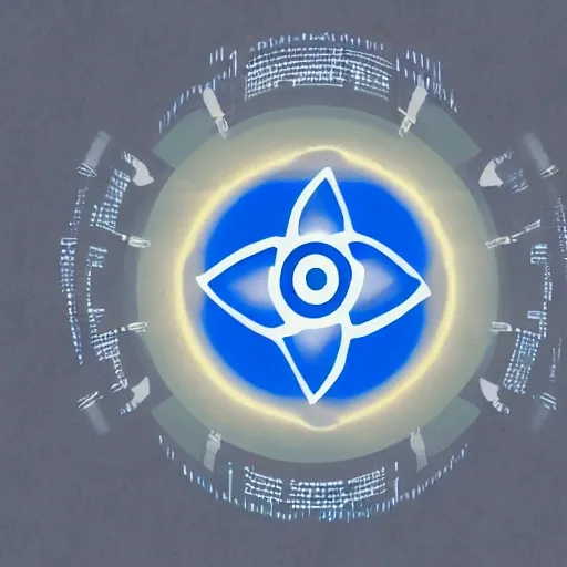 Text of the logo is GAIA with an ecosysten inside a gear and the colors are blue