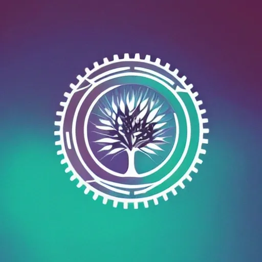 Text of the logo is GAIA with an tree inside a gear and the colors are blue