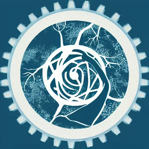 Text of the logo is GAIA with an tree inside a gear and the colors are blue topic minimalist
