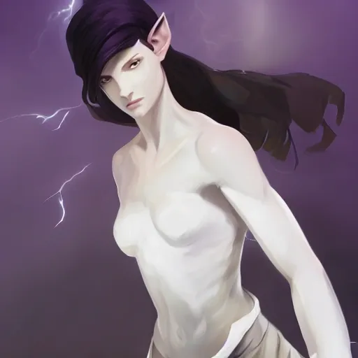 Half-Elf thief, white background, epic pose, beautiful lightning, dnd, Modern Art, Digital Art, in the style of yanjun cheng