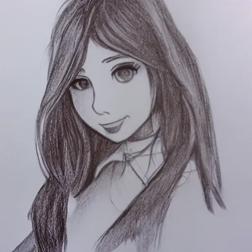 , Pencil Sketch cute college girl, long brown hair, wearing casual clothes