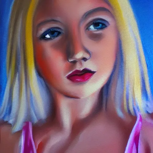 pretty young girl，close up，blonde hair, oil painting