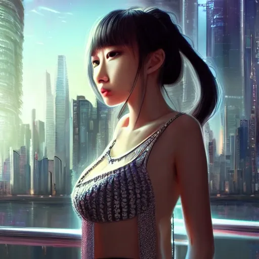 Cyberpunk Cityscape Girl Digital Art