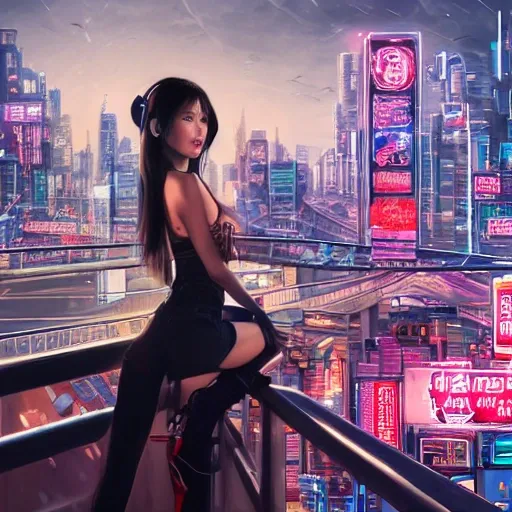 Cyberpunk Cityscape Girl Digital Art